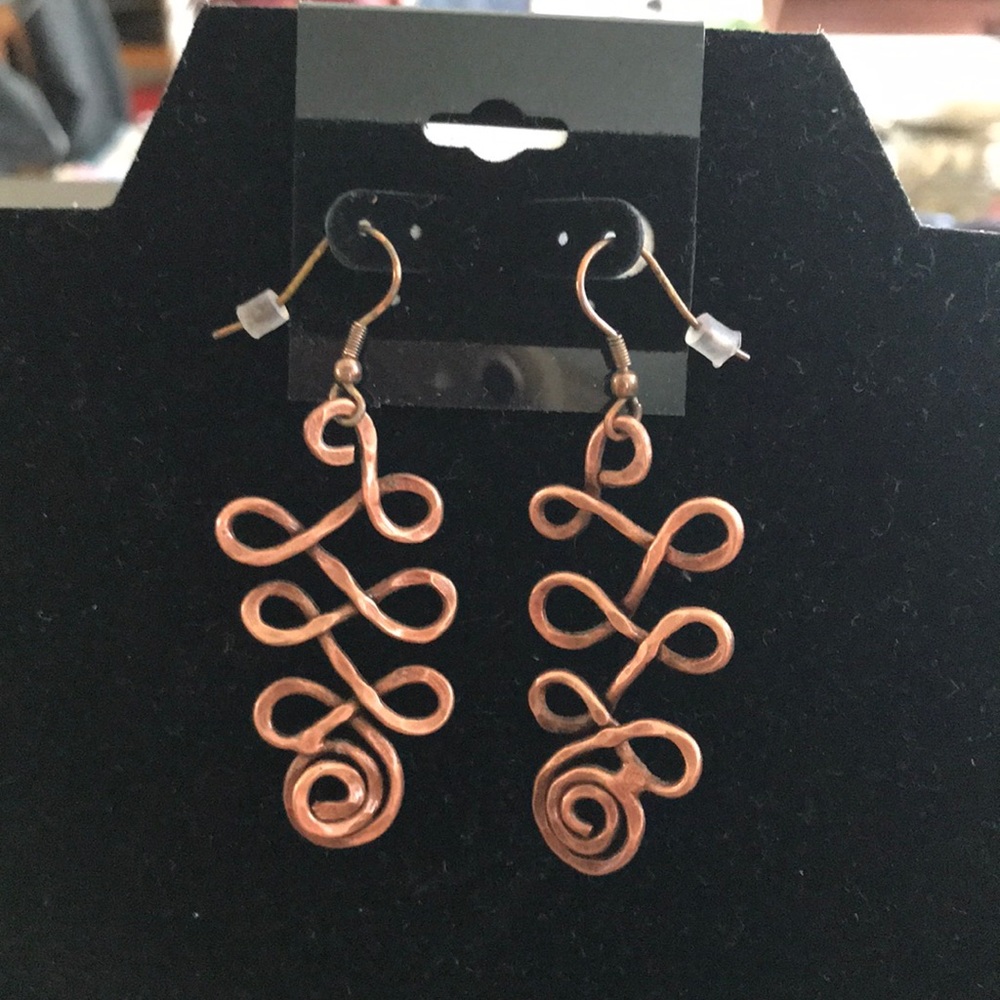 Copper hammered dangle earrings